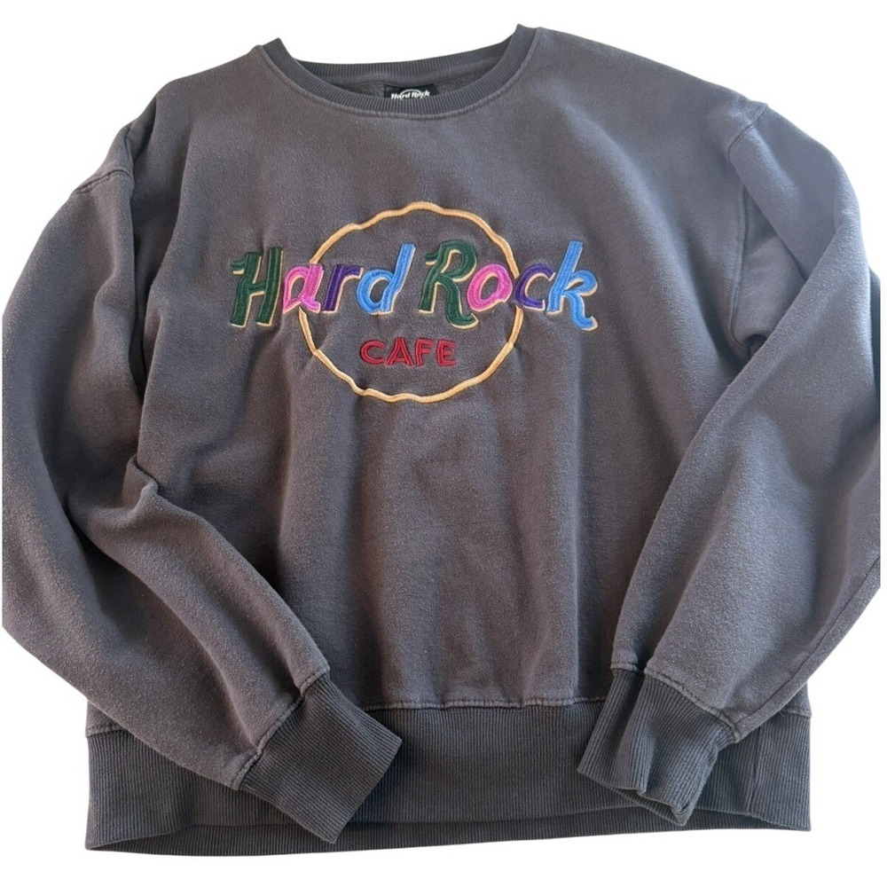 Hard Rock Cafe Cotton On Sweatshirt Mens Small Charcoal‎ Gray Embroidered Logo S